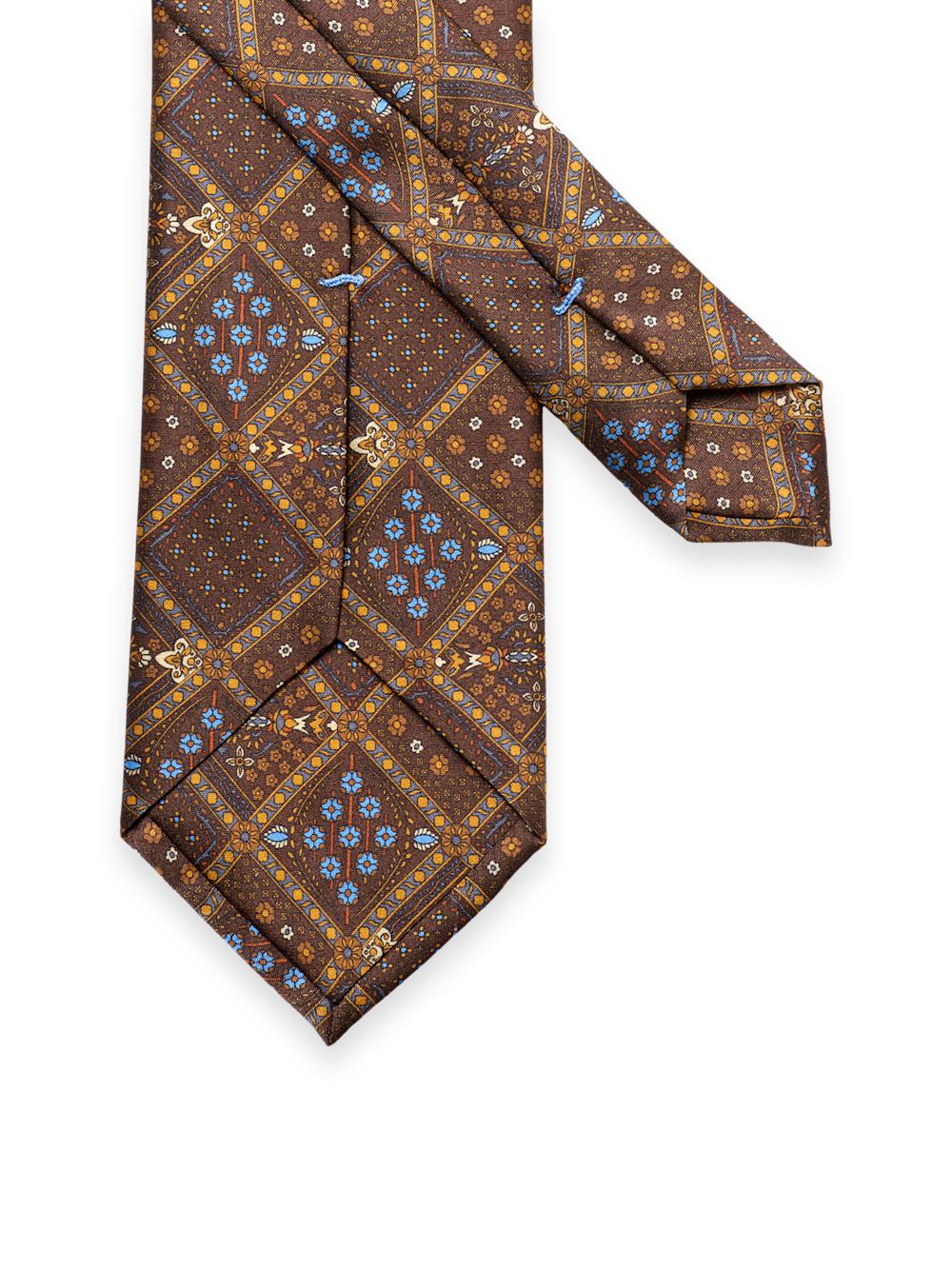 Medallion Printed Italian Silk Tie - Brown/blue Product Image