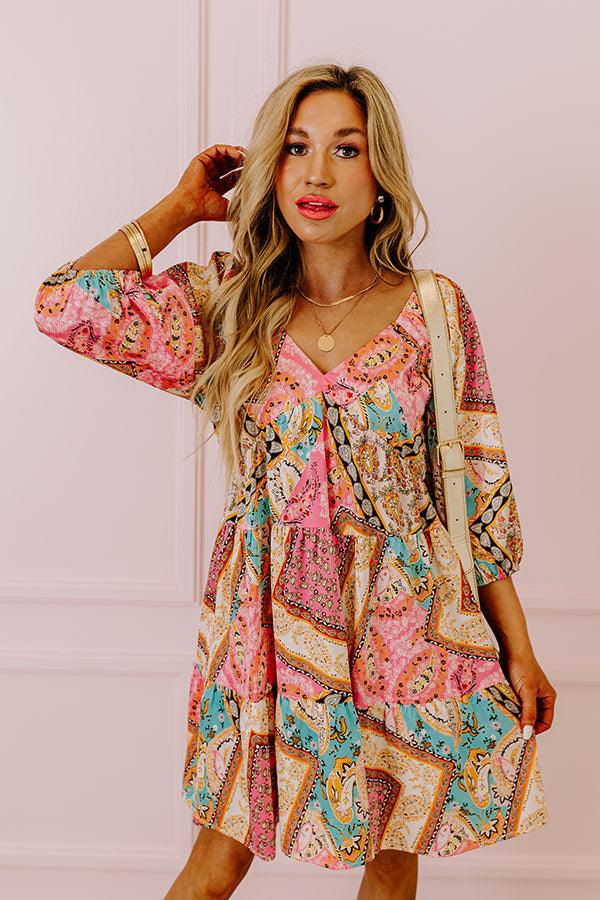 Summer Serenade Satin Babydoll Mini Dress in Pink Product Image