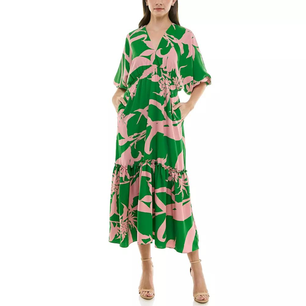 Women's Taylor Dolman Sleeve Fit & Flare Dress, Size: 2, Green Pink Product Image