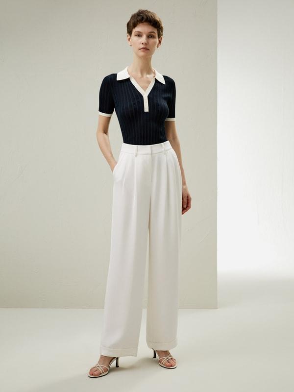 V Neck Ribbed Silk Knit Top Product Image