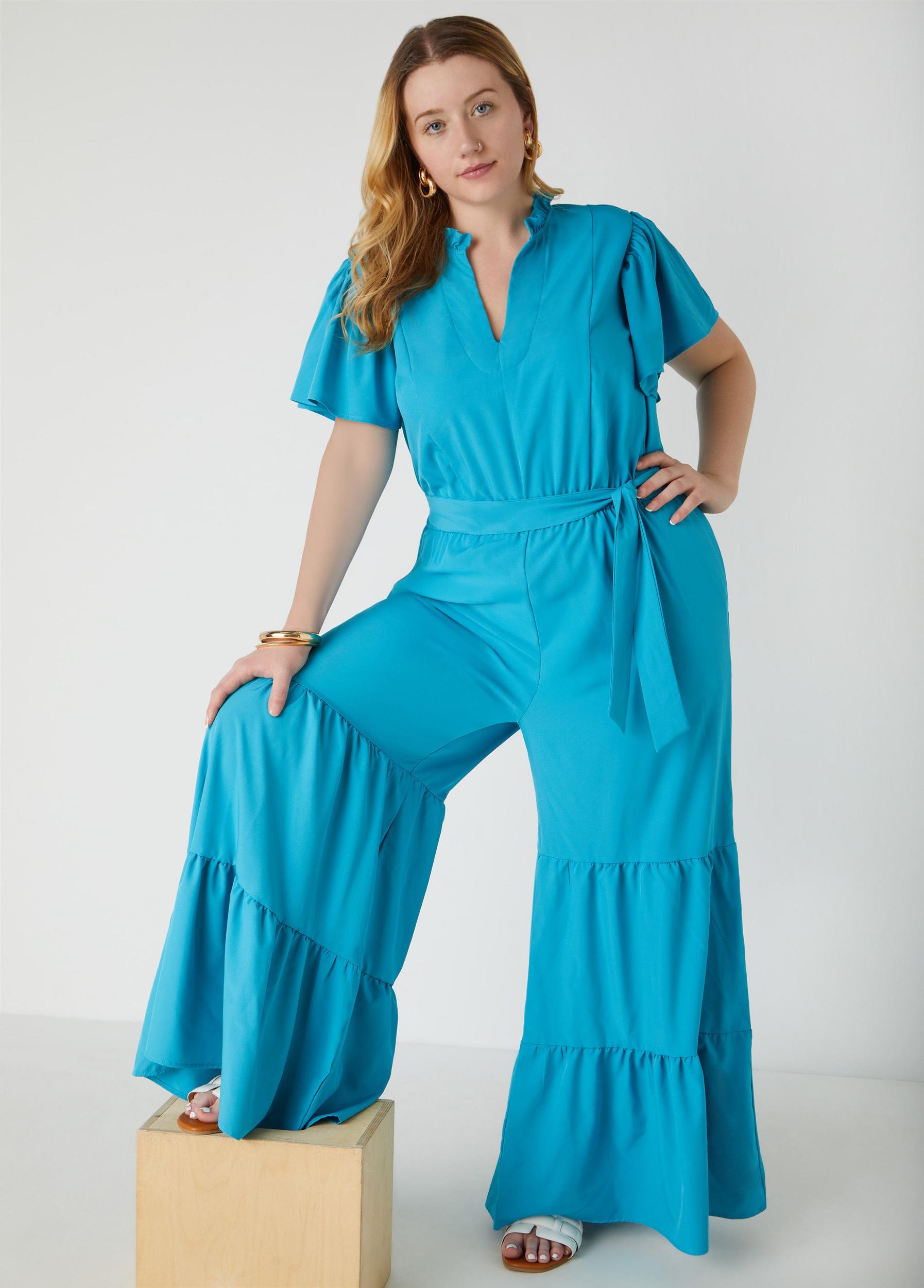 Plus Size Ruffled Wide Leg Jumpsuit Ashley Stewart Product Image