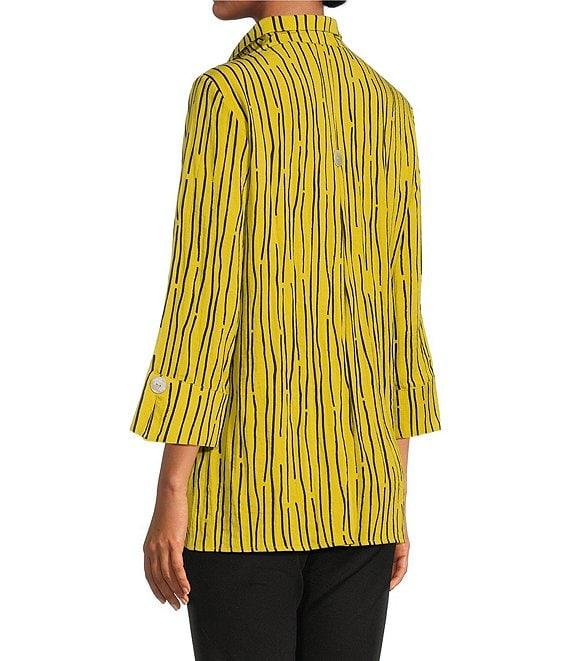 Ali Miles Crinkle Woven Abstract Stripe Wire Collar 3/4 Sleeve Button Front Tunic Product Image