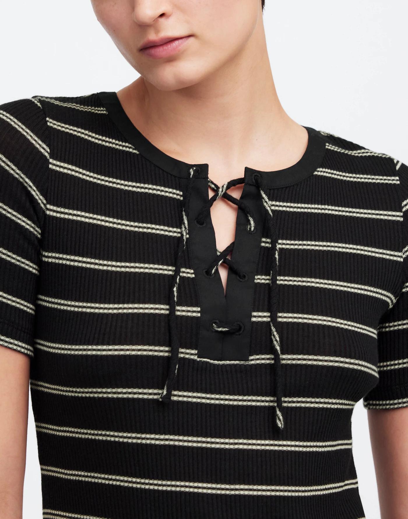 Ribbed Lace-Up Short-Sleeve Tee Product Image