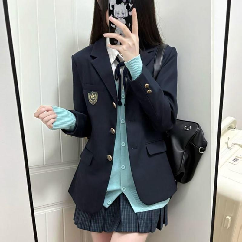 Badge Applique Single-Breasted Blazer Product Image