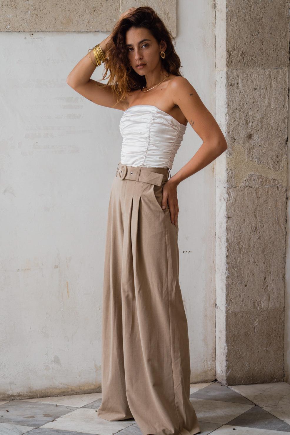 Savina Ivory Strapless Ruched Satin Top Product Image