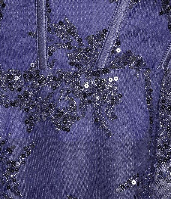 Blondie Nites Sleeveless V-Neck Short Corset Glitter Sequin Pattern Party Dress Product Image