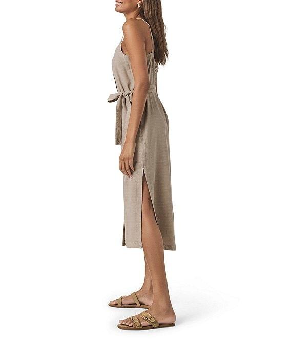 Splendid Amanda Linen Blend Knit V-Neck Sleeveless Belted A-Line Midi Dress Product Image