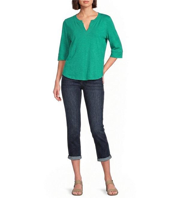 Democracy Knit Split V-Neck Elbow Sleeve Top Product Image