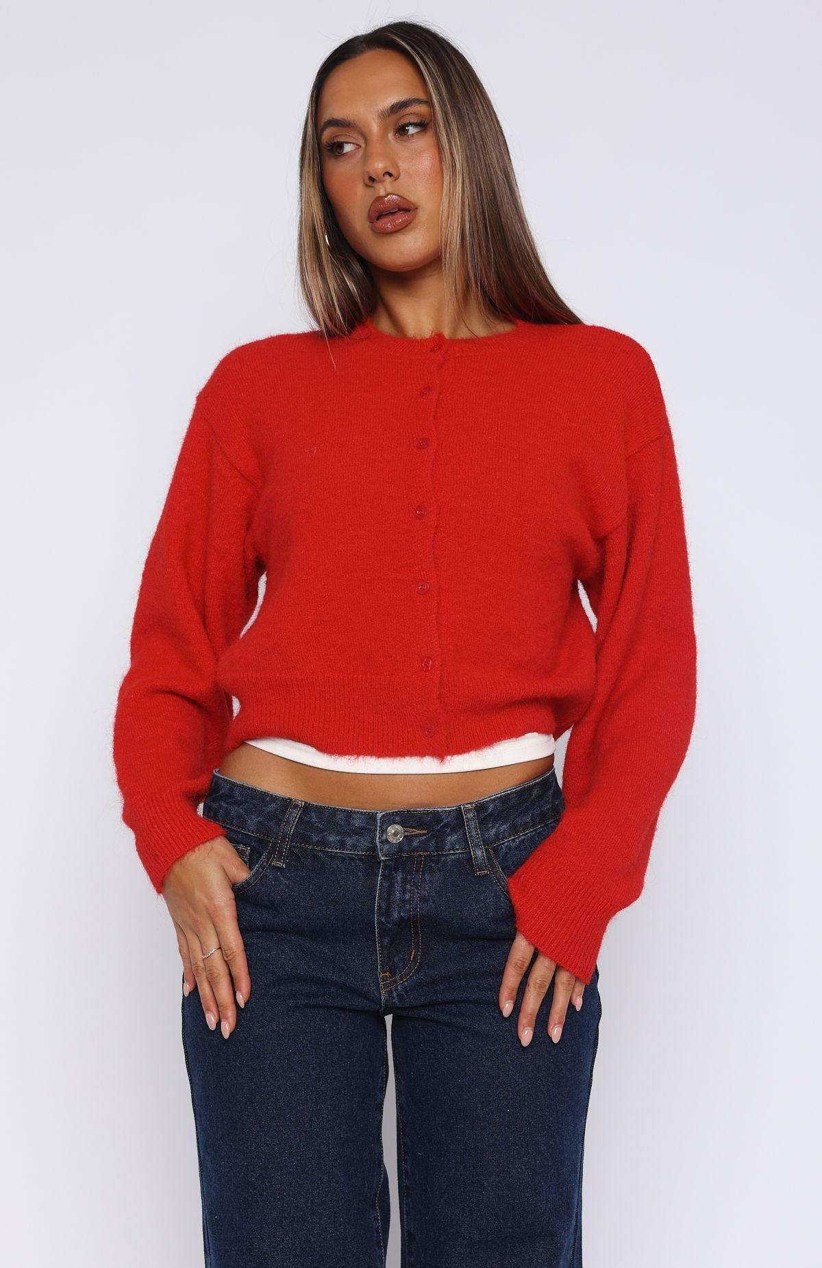 Warm Whispers Knit Cardigan Red Product Image