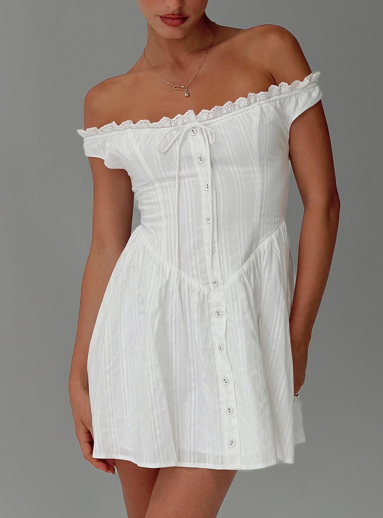 White Horse Off The Shoulder Mini Dress White Product Image