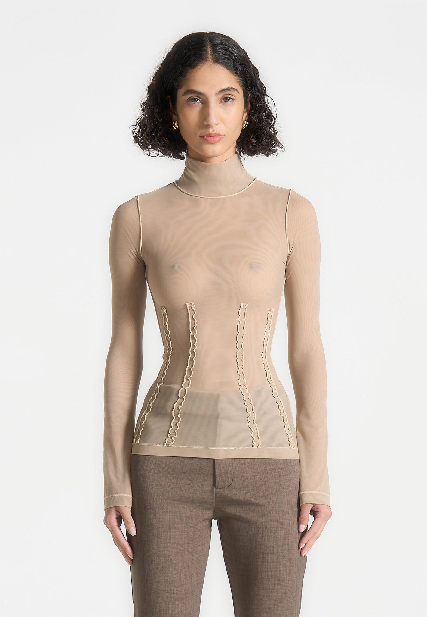Mesh Double Layer Top - Taupe Female Product Image