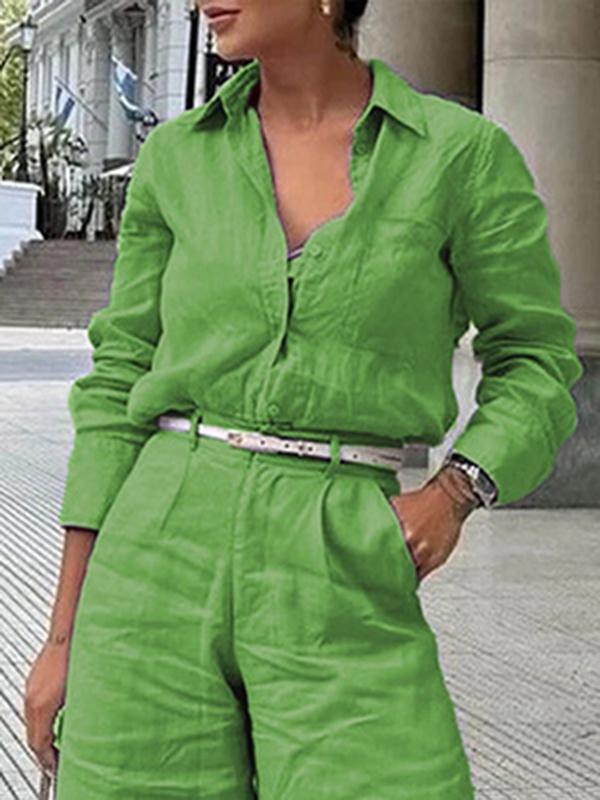 Long Sleeves Loose Solid Color Split-Joint Lapel Blouses&Shirts Tops Product Image