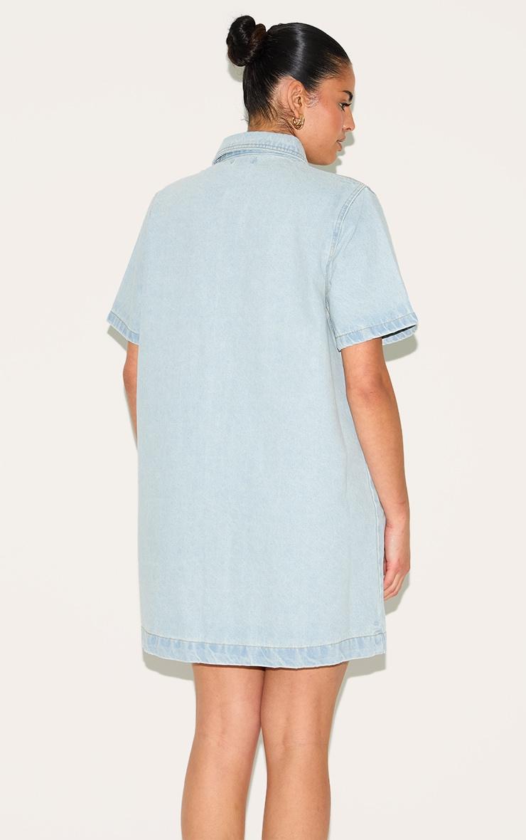 Plus Light Blue Contrast Stitch Denim Shirt Dress Product Image