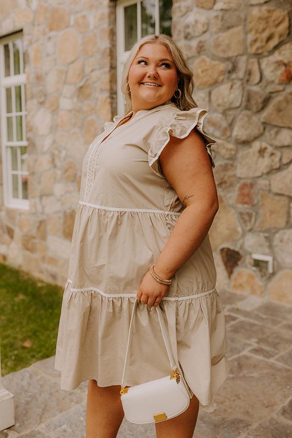 Cue The Charm Mini Dress in Taupe Curves Product Image