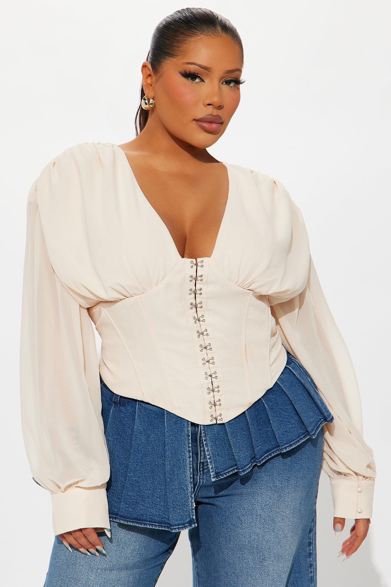 Cute But Psycho Chiffon Corset Top - Cream Female Product Image