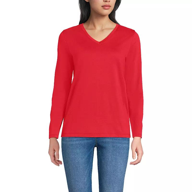 Women's Lands' End Relaxed-Fit Supima Long Sleeve Cotton V-Neck Tee,  Product Image