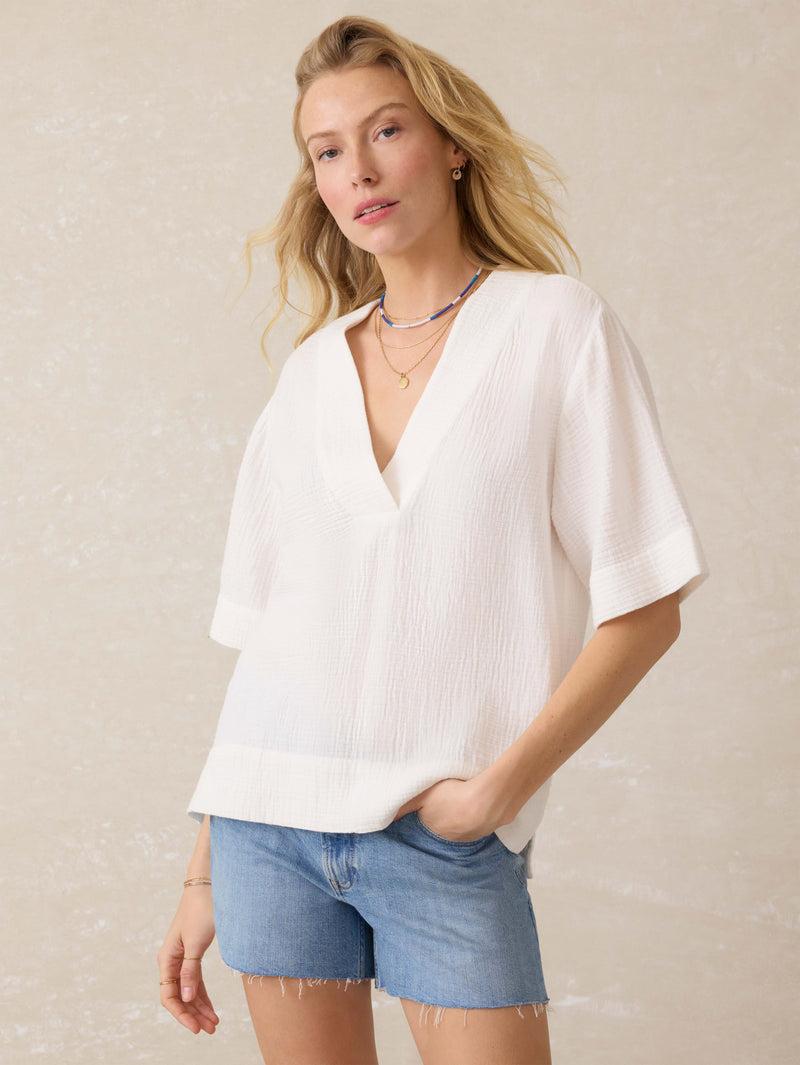 Dune Cotton Gauze Short Sleeve Popover - White Product Image
