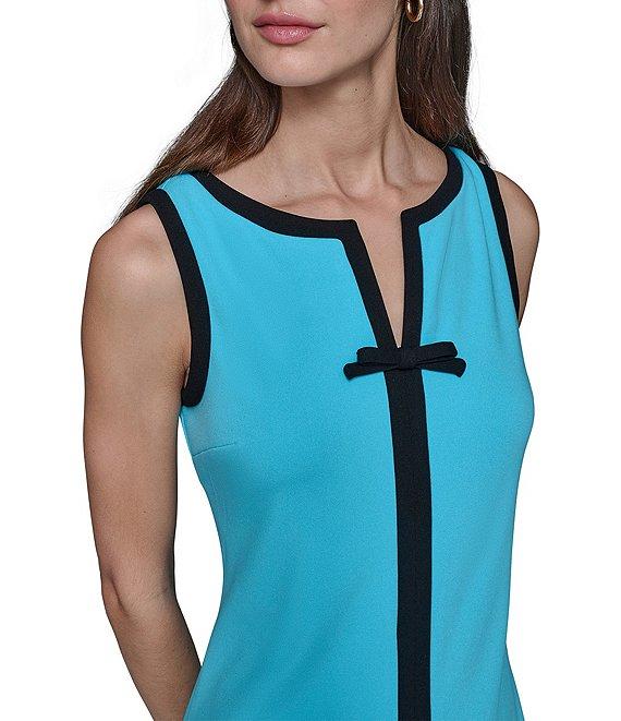 KARL LAGERFELD PARIS Stretch Scuba Crepe Contrast Trim V-Neck Sleeveless Sheath Dress Product Image