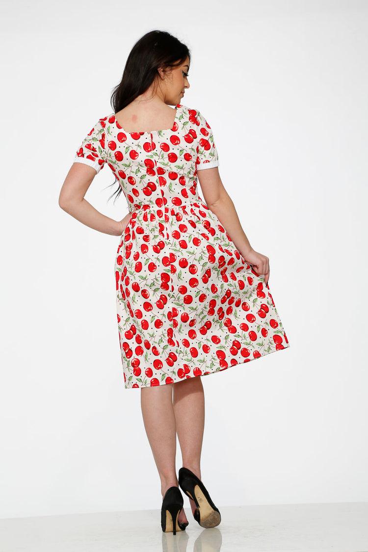 White & Red Cherry Dress Product Image