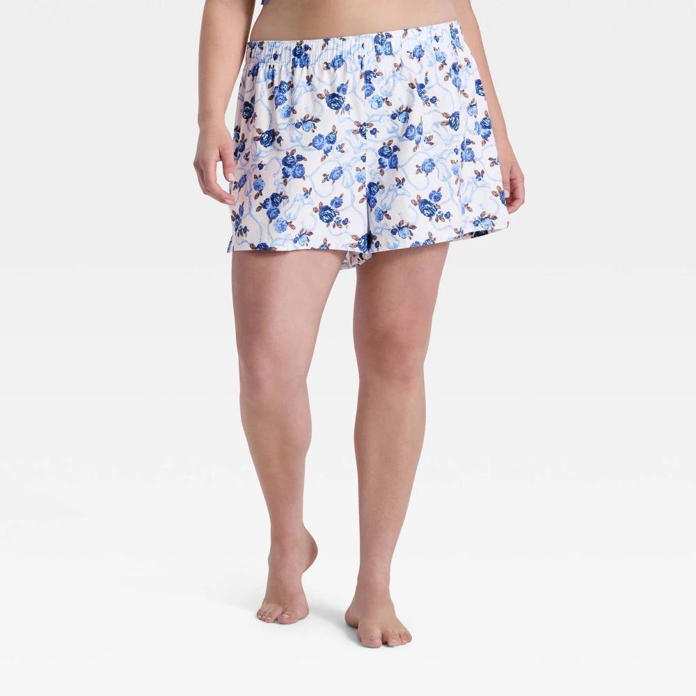 Women's Boxer Pajama Shorts - Wild Fable™ Cream Floral 2X Product Image