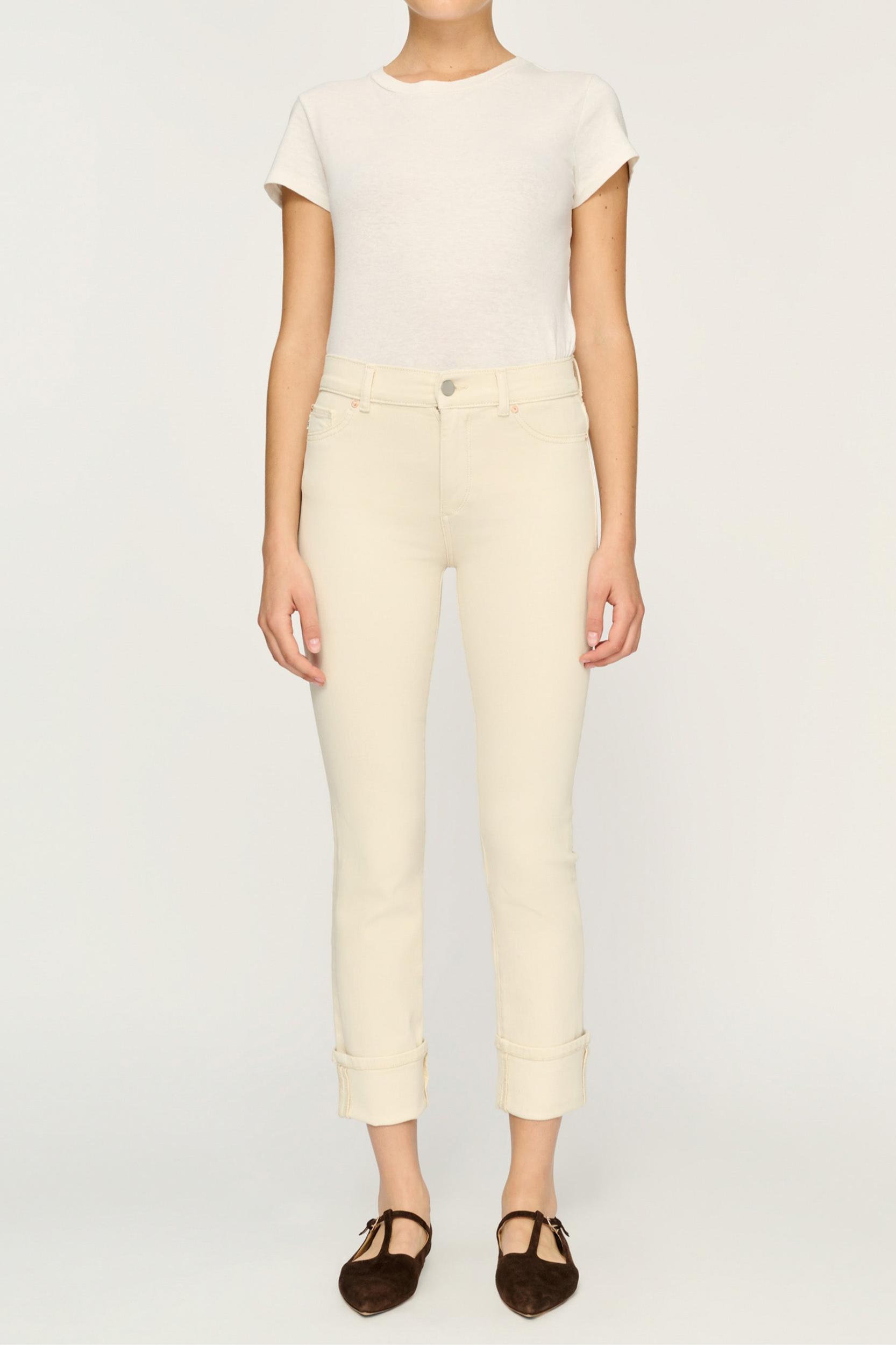 Mara Straight Mid Rise Instasculpt 27" Jeans - Flax Cuffed Product Image