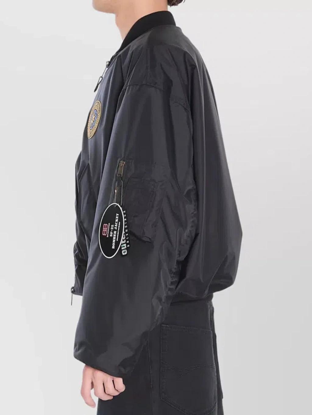 BALENCIAGA Nylon Uniform Merch Large Fit Bomber In Black Product Image