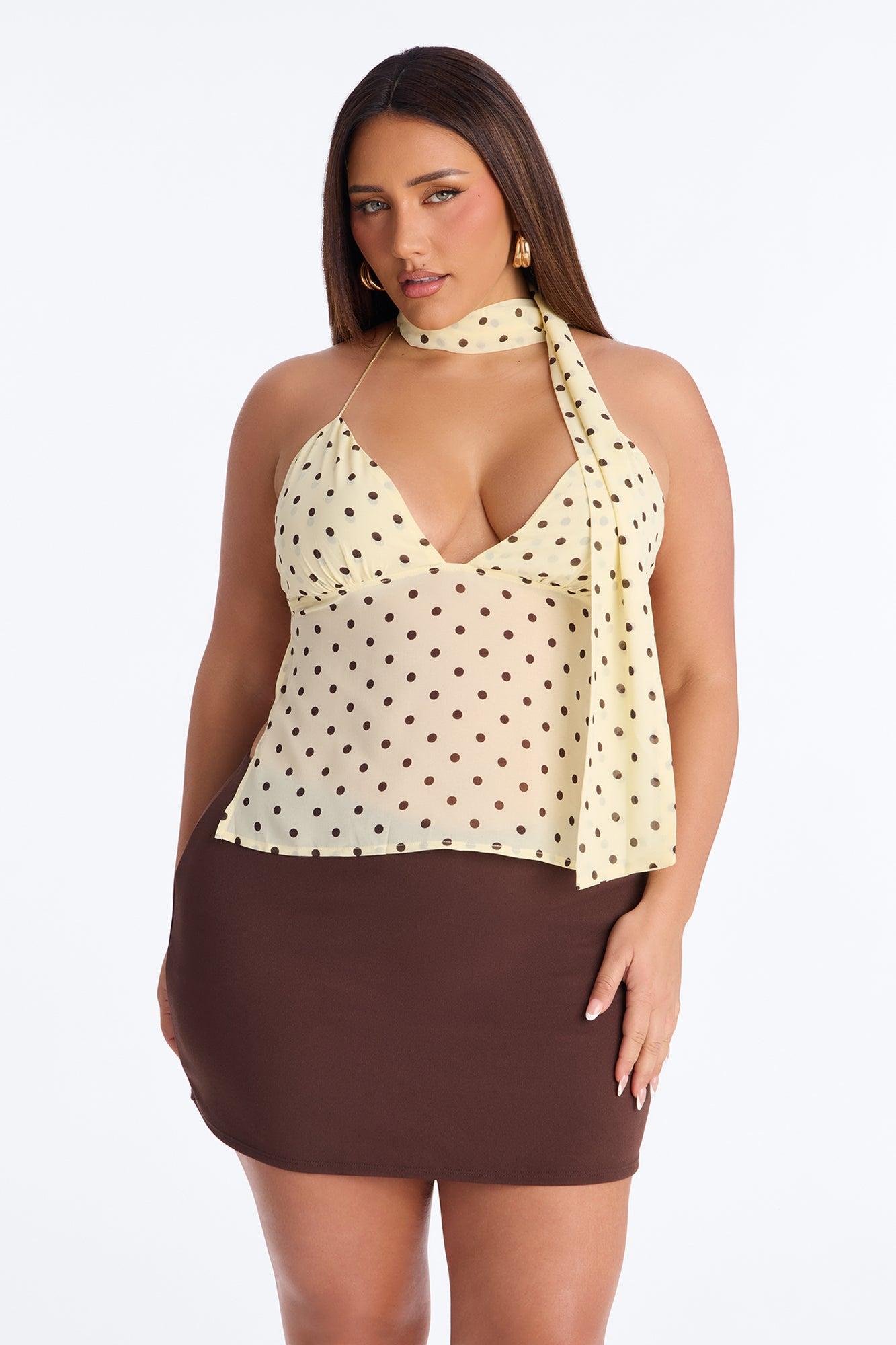 Sweet Tea Polka Dot Scarf Halter Top 2 Piece Set - Yellow/combo Female Product Image