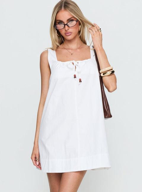 Barbel Square Neck Tie Detail Mini Dress White Product Image