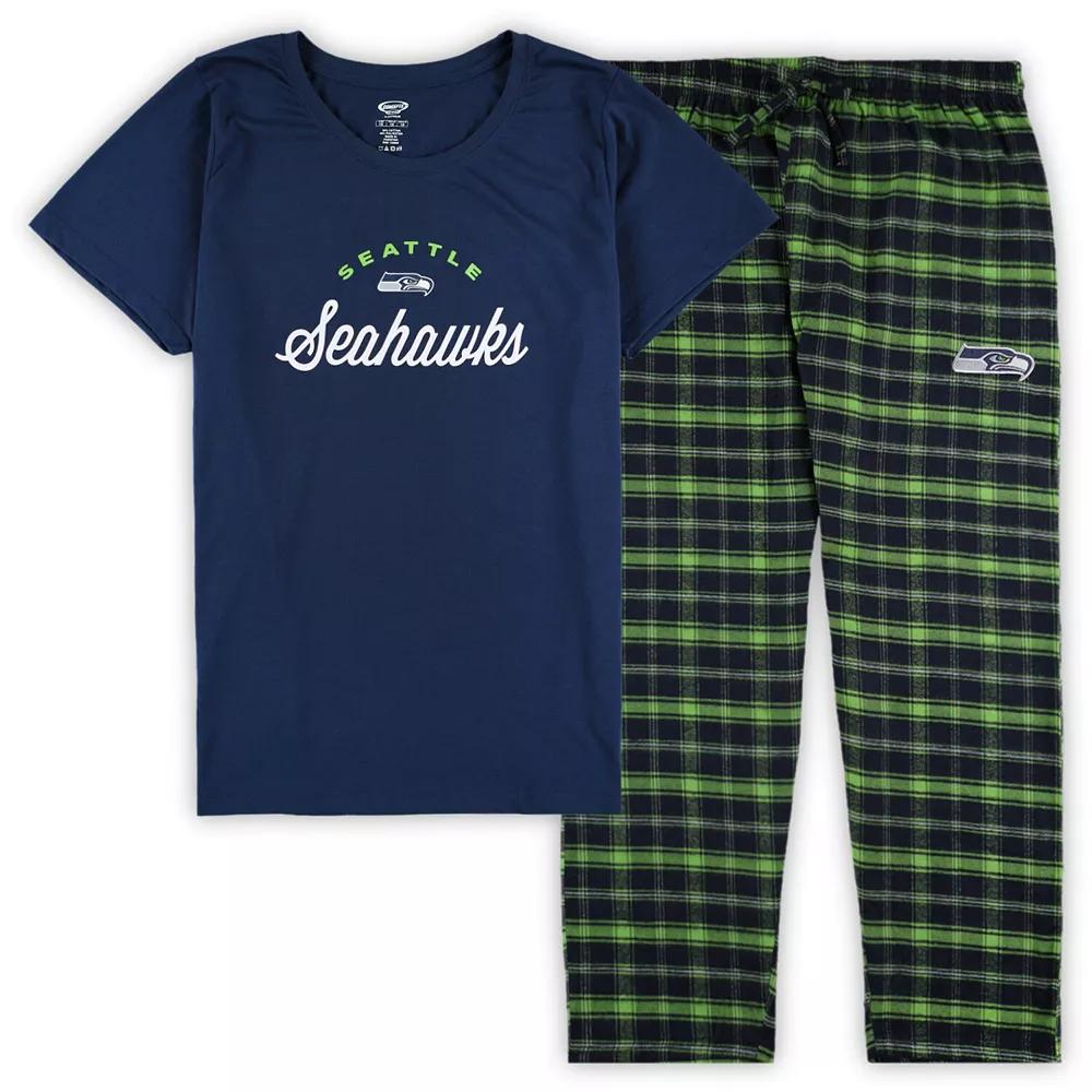 Women's Concepts Sport Navy Seattle Seahawks Plus Size Badge T-Shirt & Flannel Pants Sleep Set, Size: 3XL, Blue Product Image