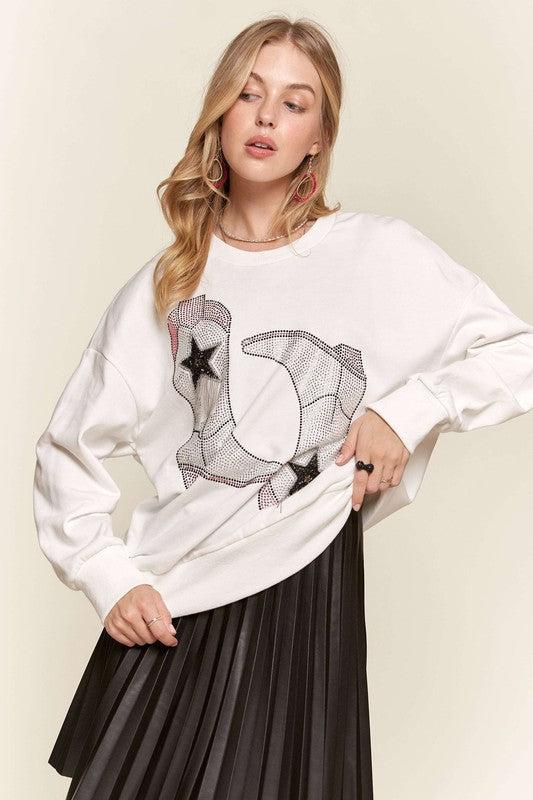 Western Glam Rhinestone Boot Sweatshirt Product Image