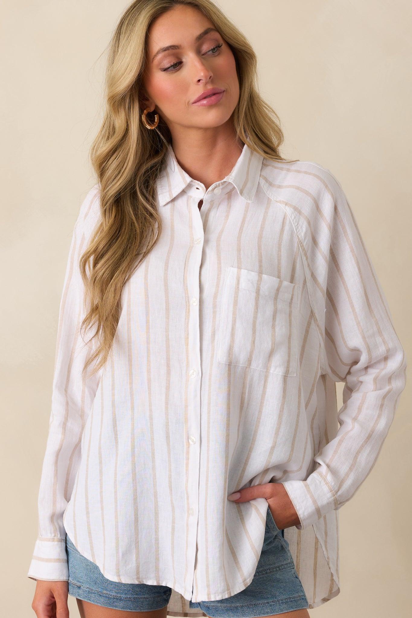 Z Supply Beige Perfect Linen Stripe Top Product Image