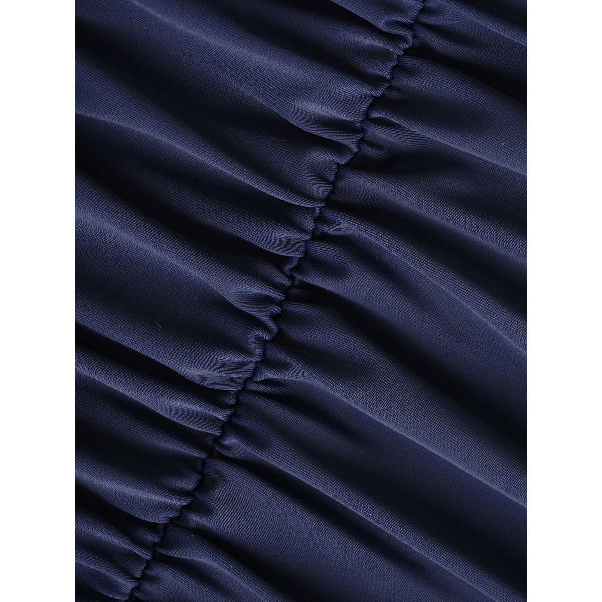 Plus Size Striped Patchwork Twist Front One Piece Swimsuit Women's Swimwear Indigo Beach Twist Curve Bathing Suits High stretch One Pieces BloomChic 28/5X Product Image