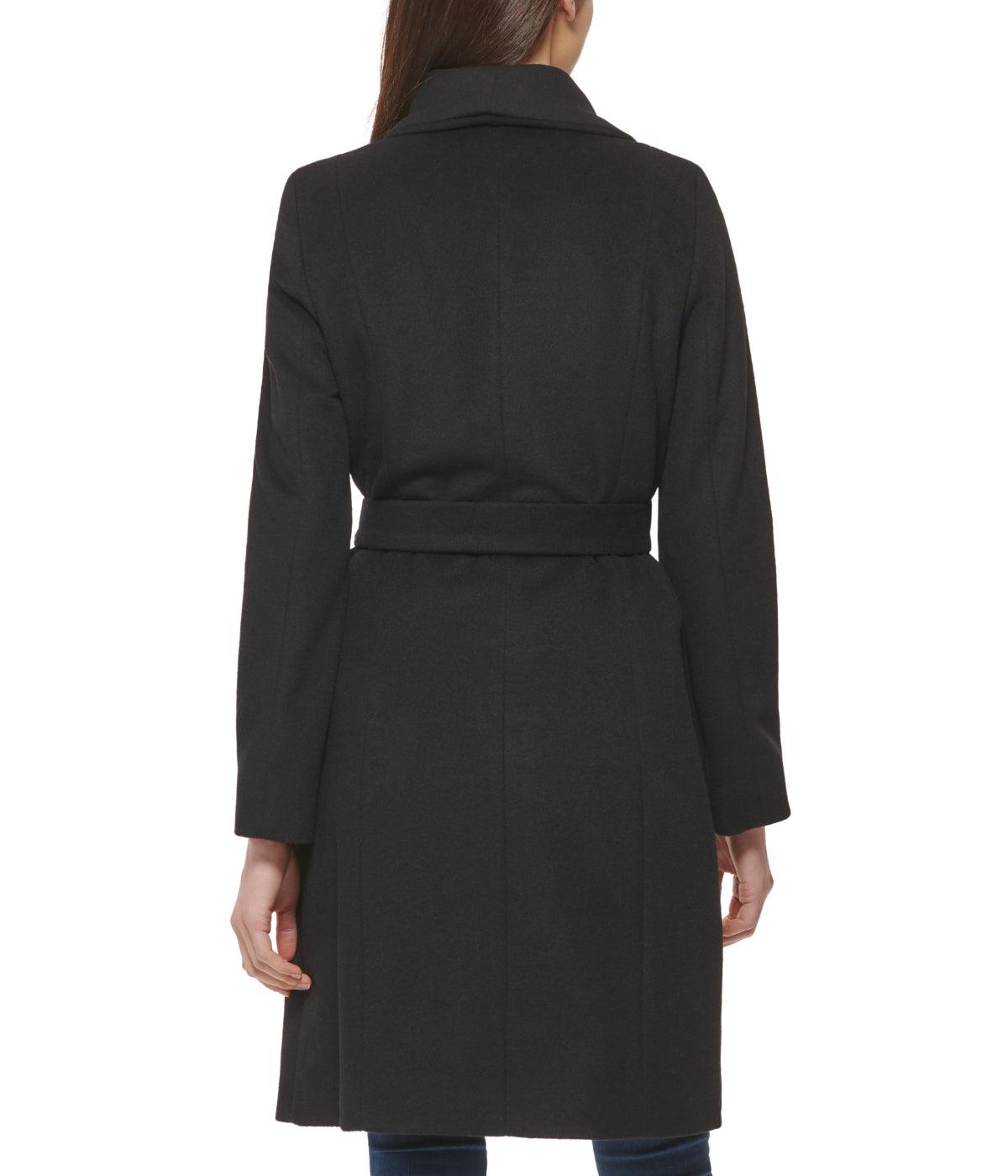Long Wool Blend Coat With Tie Black Product Image
