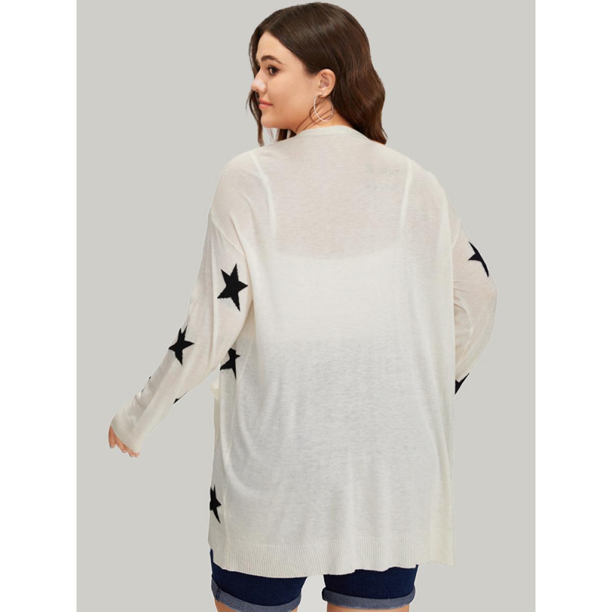 Plus Size Supersoft Essentials Star Print Pocket Open Front Cardigan Beige Women Casual Loose Long Sleeve Dailywear Cardigans BloomChic 22-24/3X Product Image