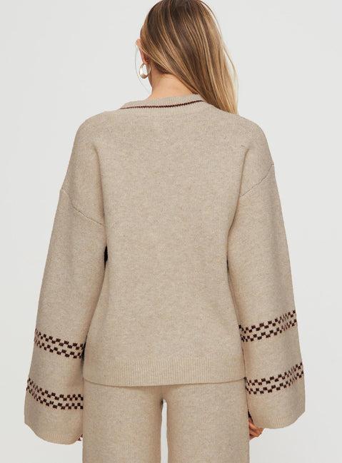 Anok Graphic Sweater Cream / Brown Product Image