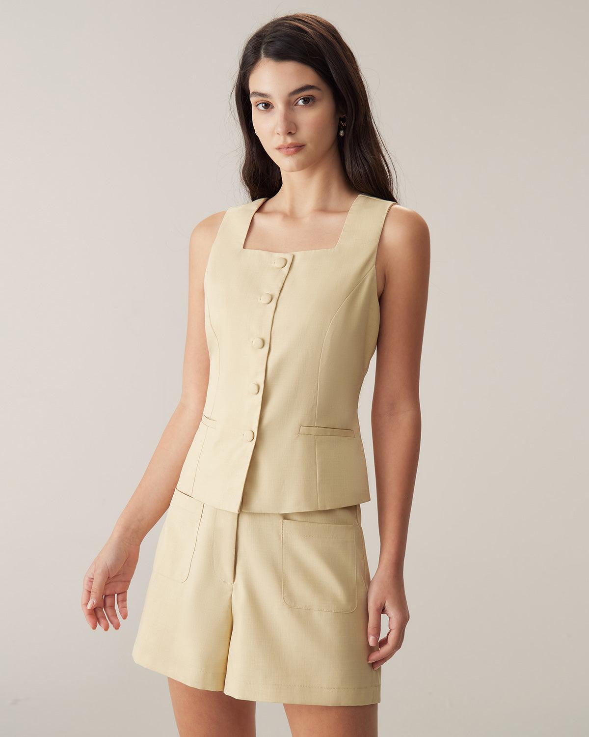 Yellow Square Neck Single Breasted Vest Product Image