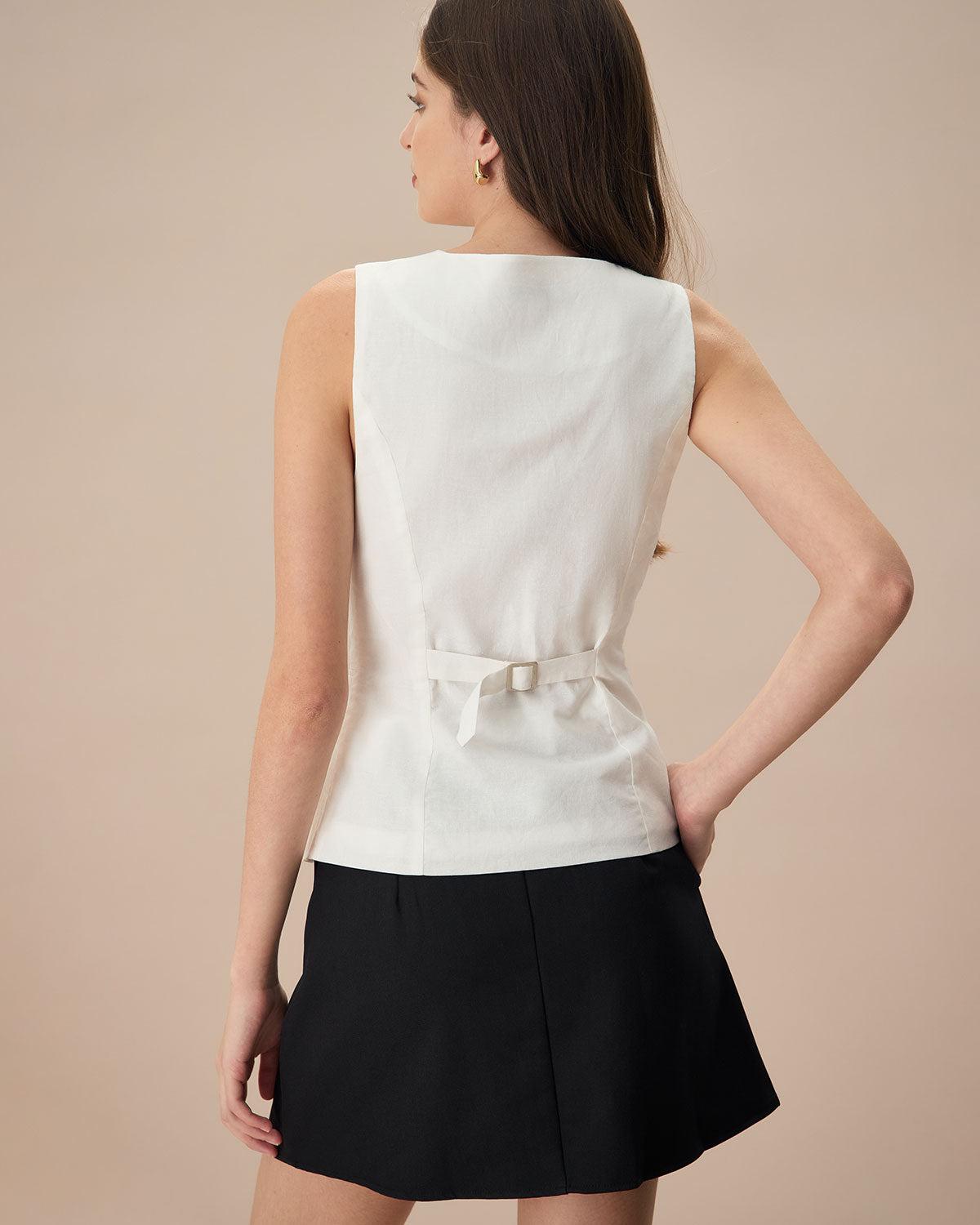 The White Single-breasted Cotton Vest Product Image