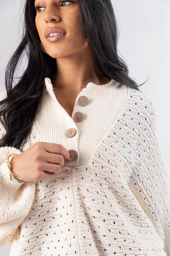 Waited For This Cream Open Knit Henley Sweater SALE Product Image