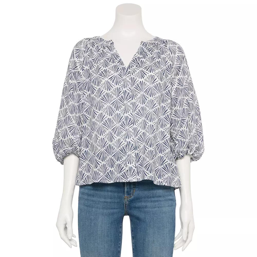 Women's Sonoma Goods For Life® Adaptive Shirred Balloon Sleeve Top, Size: XL, Navy White Print Product Image