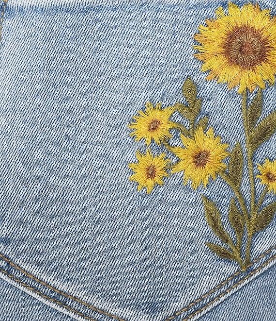 Driftwood Penelope Stretch Denim Sunflower Embroidered Wide Leg Jeans Product Image