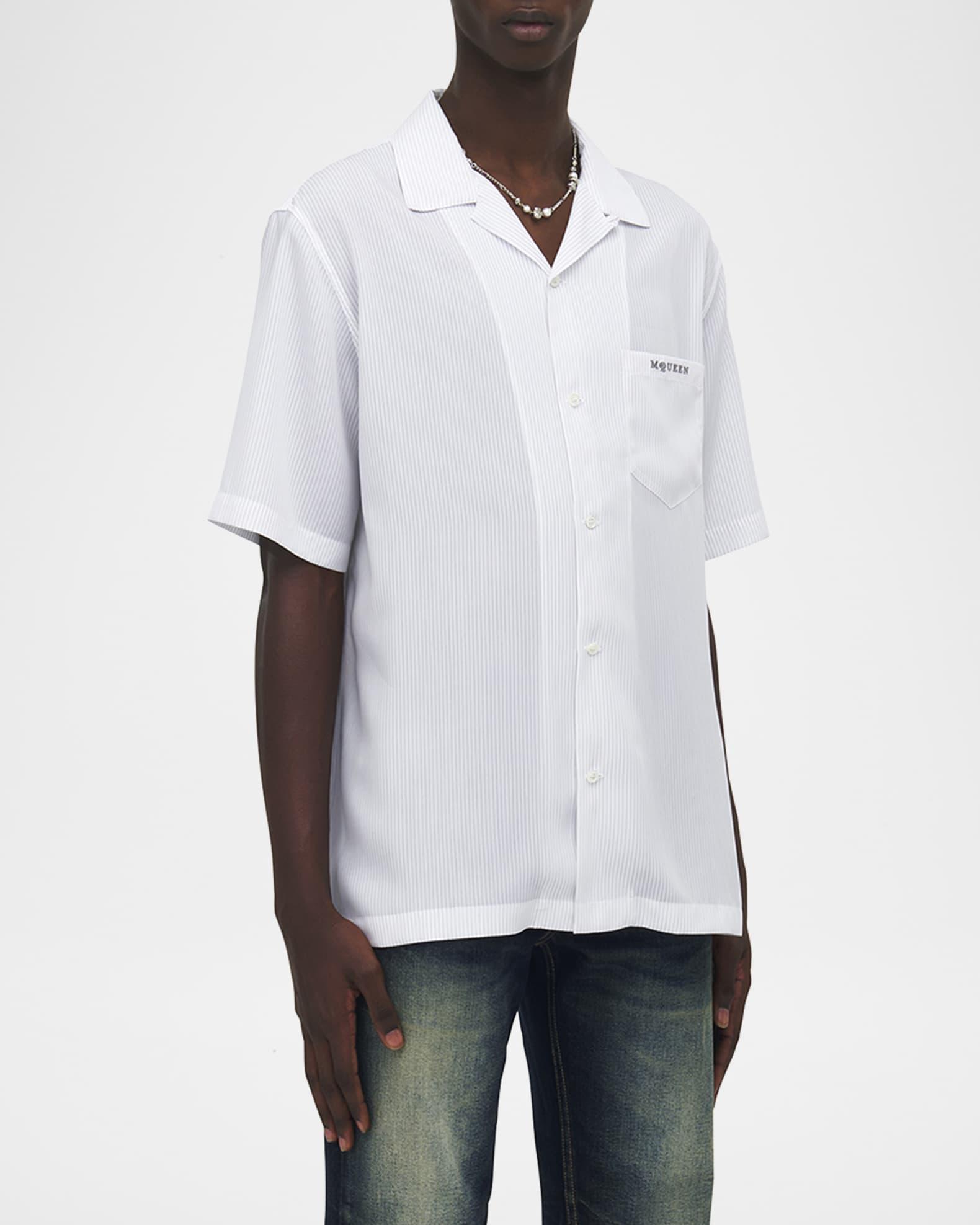 Men's Pinstripe Short-Sleeve Logo Pocket Camp Shirt Product Image