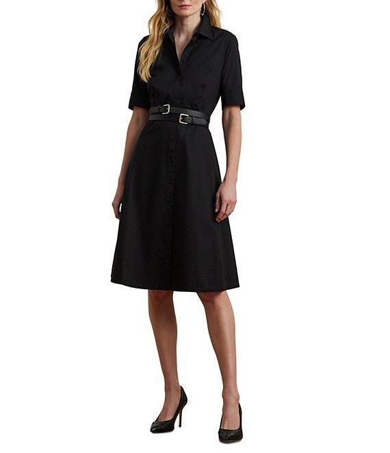 Lauren Ralph Lauren Stretch Cotton Blend Point Collar Elbow Length Sleeve Button Front Shirt Dress Product Image