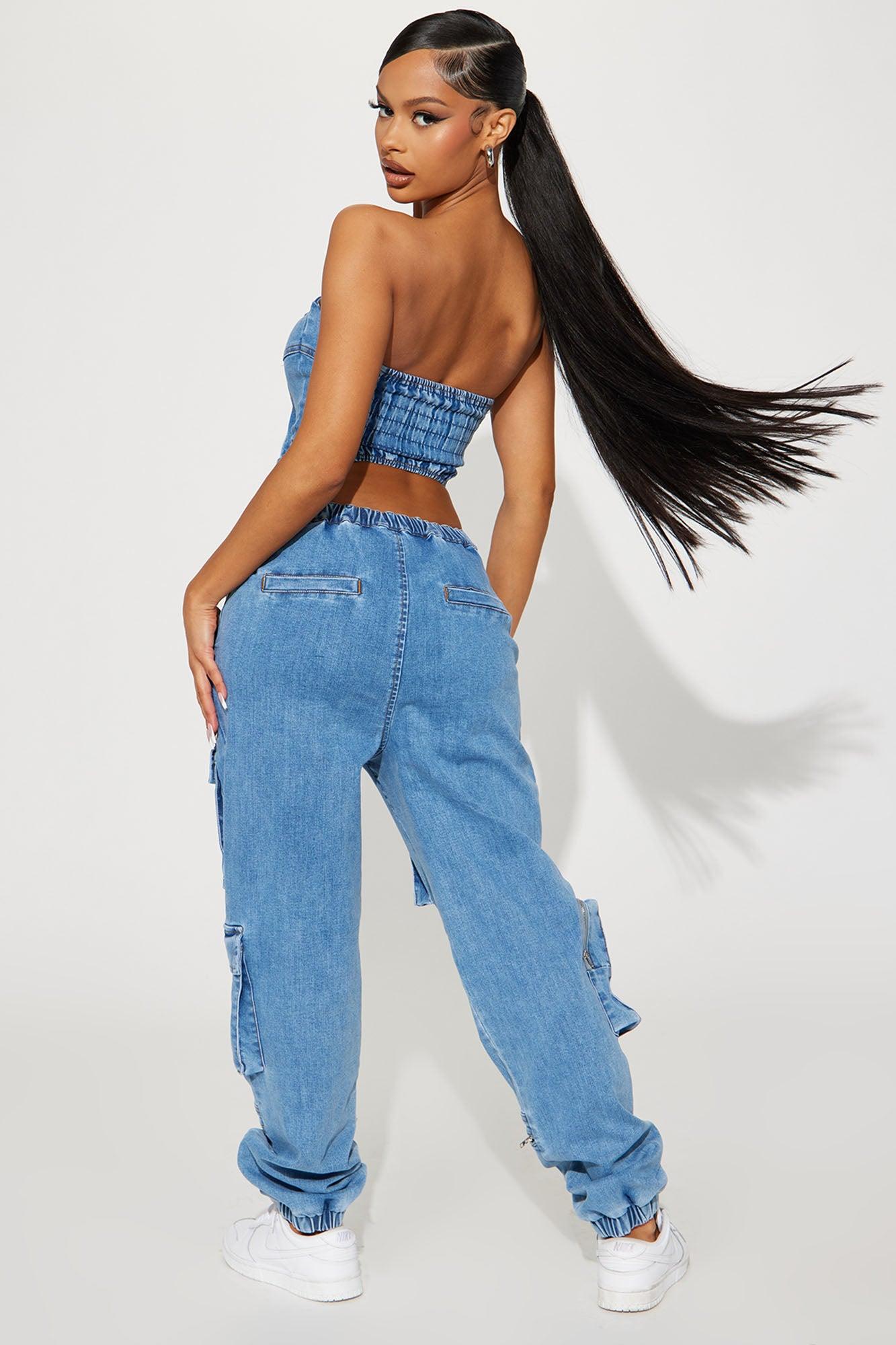 Hang With Me Denim Pant Set - Light Wash Product Image