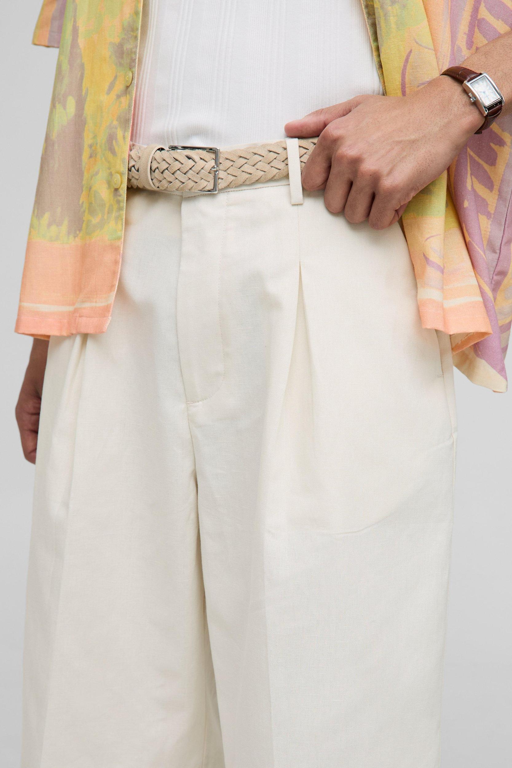 Relaxed Fit Linen Blend Pleat Front Fixed Waistband Tailored Shorts | boohooMAN USA Product Image