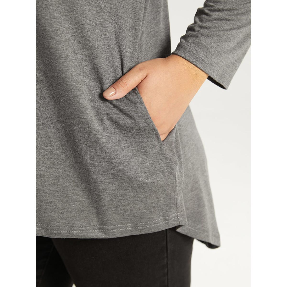 Plus Size Halloween Graphic Pocket Crew Neck T-shirt Gray Women Casual Printed Halloween Festival-Halloween T-shirts BloomChic 18-20/2X Product Image