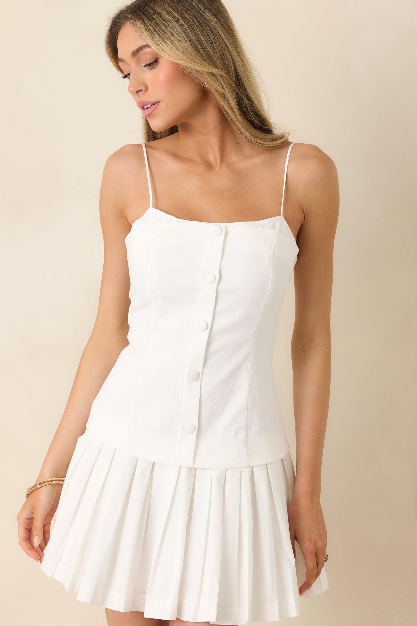 Not Even Trying White Cotton Layered Bodice Mini Dress Product Image