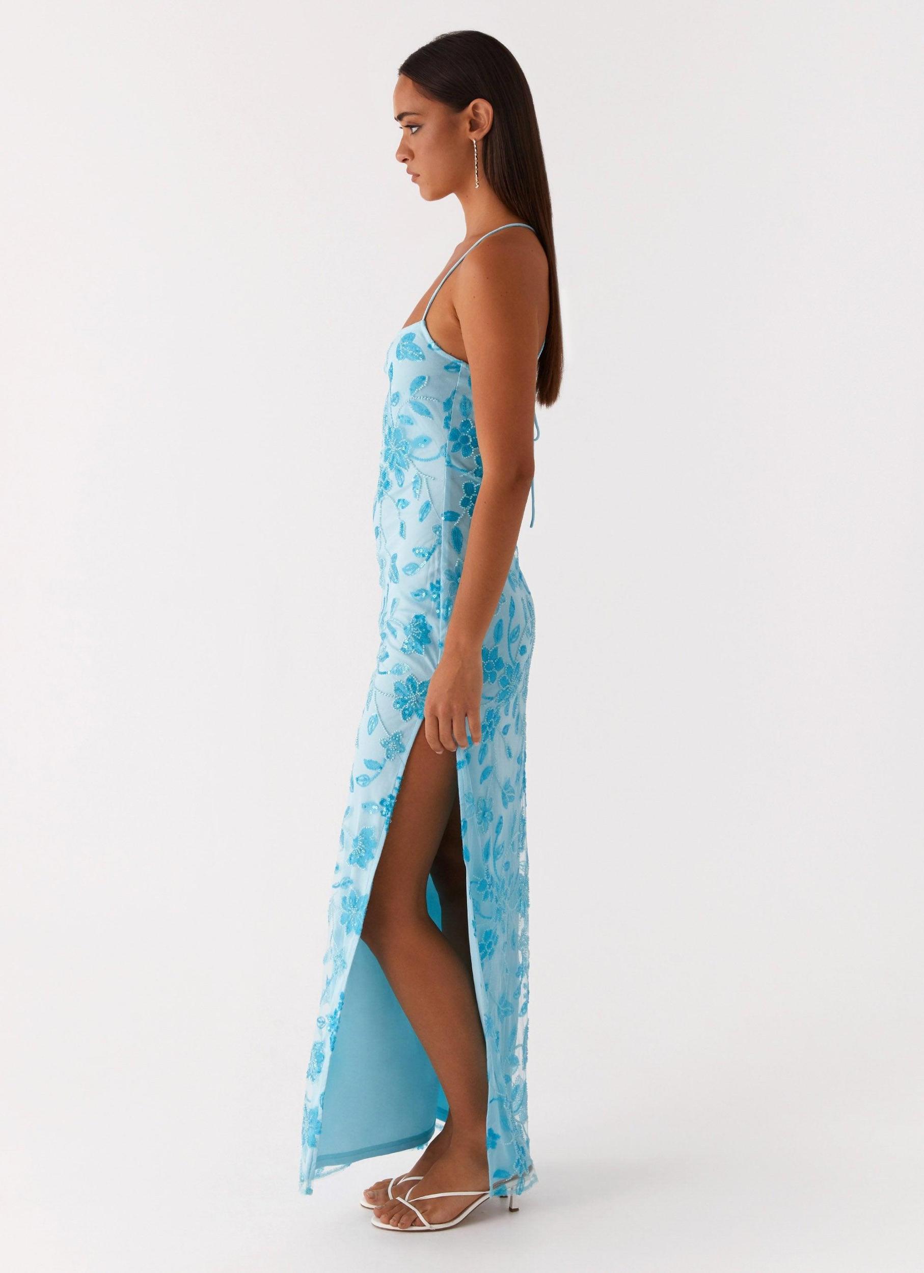 Bright Lights Beaded Maxi Dress - Blue Product Image