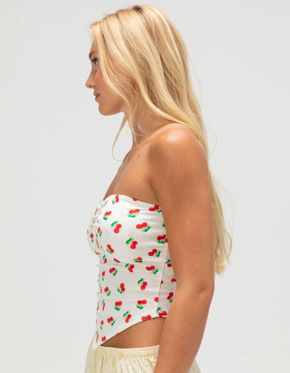 FULL TILT Cherry Womens Hanky Tube Top - WHITE COMBO Product Image