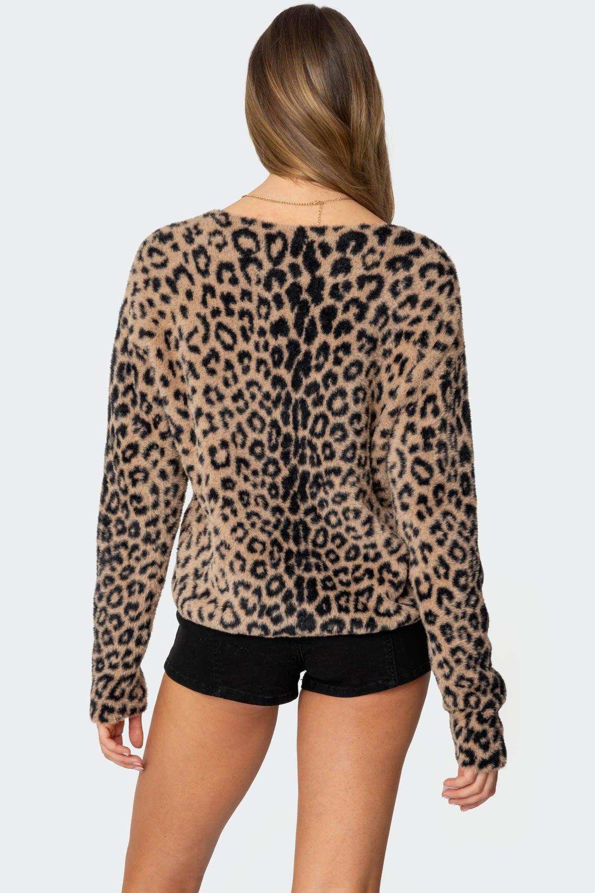 Leopard Printed V Neck Cardigan Product Image