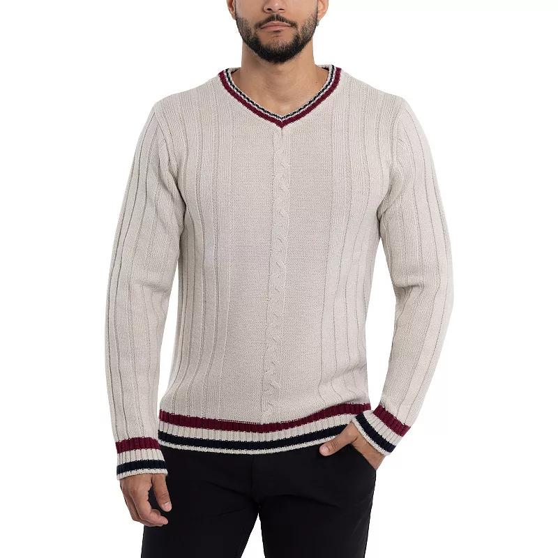 Men's Xray Cable Knit Tipped V-Neck Sweater,  Product Image